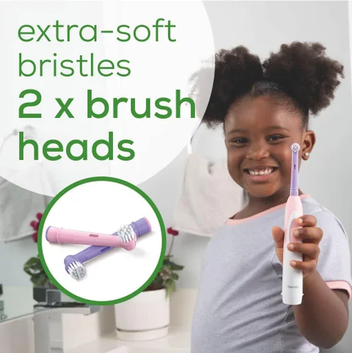 Vista 3 de Beurer TB10 - Kit de cepillo de dientes eléctrico para niños, divertido gorro Polly The Panda con 2 cabezales de cepillo extra suaves para ayudar a
