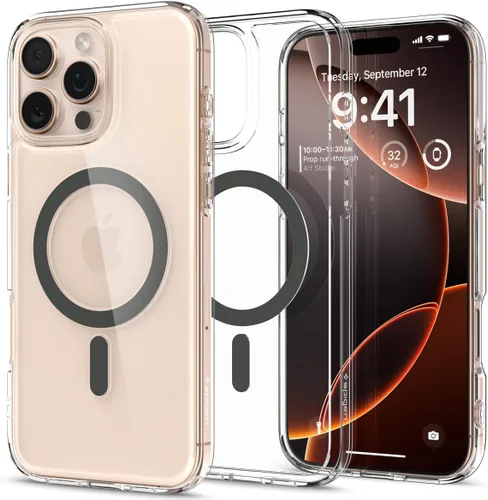 Vista 24 de Spigen Funda para iPhone 15 Pro Max, ultra híbrida MagFit [antiamarilleo] [compatible con Magsafe] - titanio natural escarchado