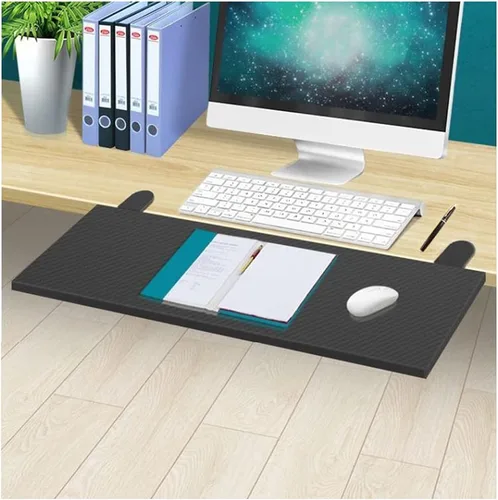 Vista 3 de Y&J Mesa plegable para teclado, cajón debajo de la mesa, abrazadera ergonómica para bandeja de extensión de escritorio, para el hogar u oficina