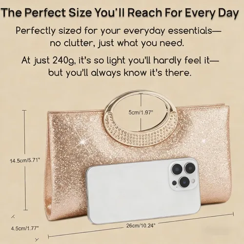 Vista 4 de Bolso de mano brillante 2026 para mujer, elegante y único, bolso de noche de poliéster