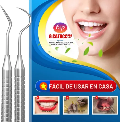 Vista 6 de Herramientas dentales, palillo dental para limpieza de dientes, kit de higiene de acero inoxidable con raspador de dientes, removedor de placa