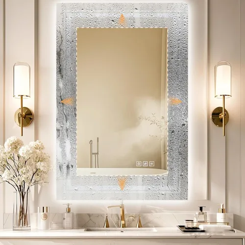 Vista 8 de Espejo LED de 24 x 32 pulgadas para baño con luz frontal y retroiluminada, espejos digitales para pared, antiniebla, regulable continuo, espejo