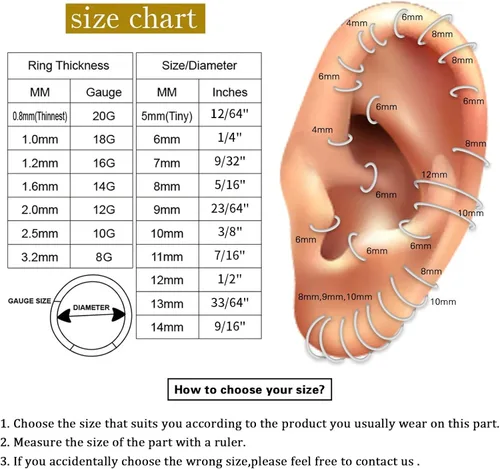 Vista 8 de PEAKLINK - Piercing de aro para la nariz de 20 g, 18 g, 16 g, 14 g, 12 g, 10 g, 8 g, de acero inoxidable con bisagras, segmento sin uniones