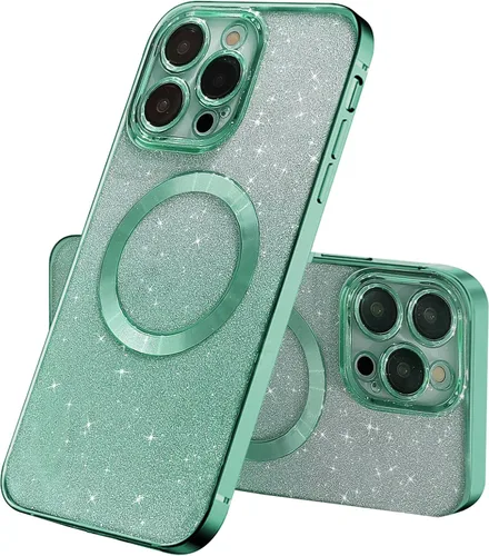 Vista 11 de Compatible con iPhone 14 Pro Max - Funda magnética Gardient con purpurina, bonita funda con MagSafe para mujeres y niñas, protector completo