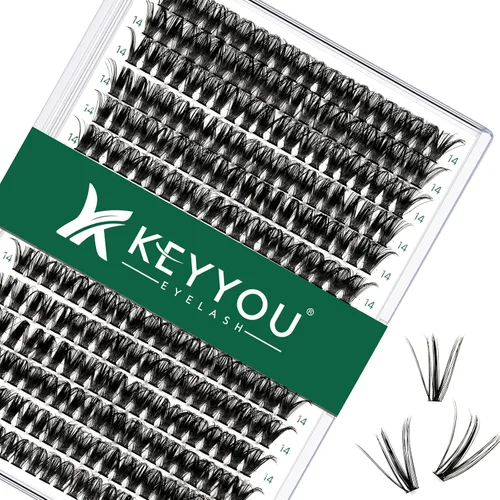 Vista 11 de Kit de extensión de pestañas DIY KEYYOU 280 piezas, pestañas individuales, rizadas D, kit de extensión de pestañas 30D+40D, 9-16 Mix, racimos
