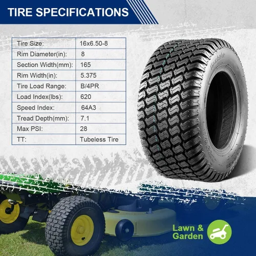 Vista 3 de MaxAuto 2 neumáticos para cortacésped de 16 x 6.50-8 para tractores de jardín, cortacéspedes, 4PR, sin cámara
