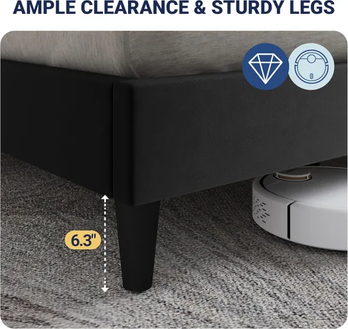 Vista 5 de Allewie Base de cama tapizada de terciopelo tamaño completo con cabecera de almacenamiento con respaldo de alas y estación de carga, cama