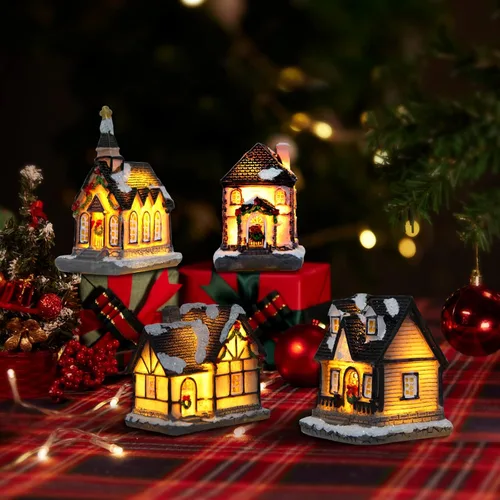 Vista 2 de Casa de Pueblo Navideño Coleccionable, Edificio de Decoración Navideña, Estatua de la cabaña del Pueblo navideño, Decoración del Hogar, Exhibición