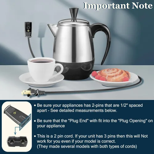 Vista 5 de HASMX Percolator - Cable de alimentación para percolador Hamilton Beach Percolator Urna Modelo 40514 40614 40622, Presto 2822 02822 02811 0281102