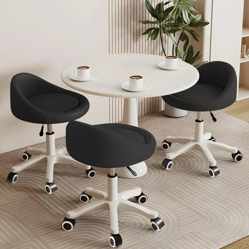 Vista 22 de Taburete con Ruedas – Asiento Giratorio Ergonómico, Altura Ajustable, Ruedas Ultra Silenciosas, Cojín Acolchado de Cuero PU, para Salón, Oficina