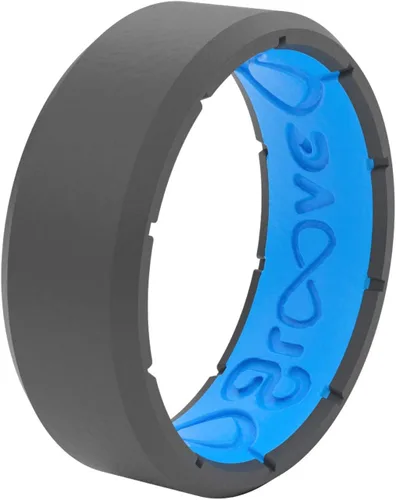 Vista 2 de Groove Life - Anillo de boda de goma transpirable para hombres cobertura de por vida diseño único anillo de ajuste cómodo