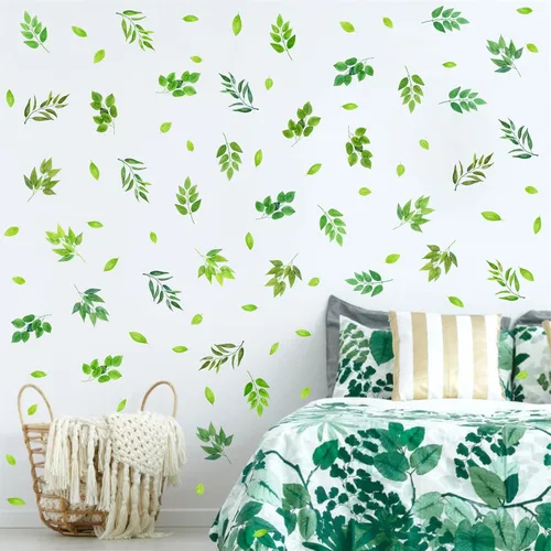 Vista 4 de Calcomanías de pared de hojas verdes, calcomanías de hojas de árbol para despegar y pegar, calcomanías de hojas de plantas botánicas, calcomanías