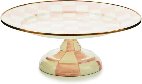 Vista 11 de MACKENZIE-CHILDS Plato de pedestal esmaltado, soporte redondo para tartas, grande, a cuadros cortesanos en blanco y negro