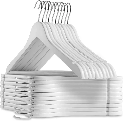 Vista 9 de Casafield - 10 Perchas de Madera Negra para Trajes - Madera de Loto Premium con Muescas y Gancho Giratorio Cromado para Ropa de Vestir, Abrigos