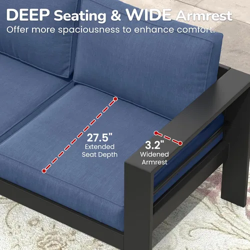 Vista 3 de Solaste Muebles de Patio Sillón de Metal, 2 PCS Silla de Sofá Contemporánea de Jardín Exterior de Aluminio para Todo Clima con Cojines, Azul