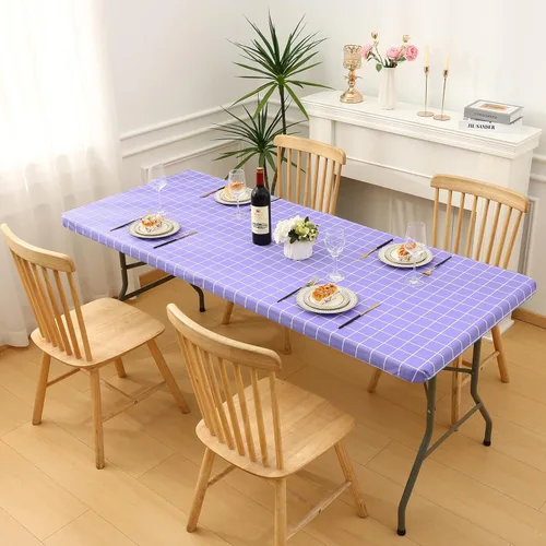 Vista 8 de Mantel rectangular, manteles de plástico elásticos ajustables con parte trasera de franela para mesas de 4 pies, manteles de vinilo impermeables