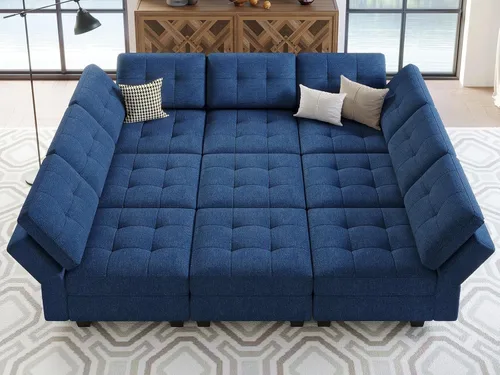 Vista 20 de Belffin Sofá Seccional Modular con Almacenamiento Sofá Cama Seccional Modular para Sala de Estar Azul