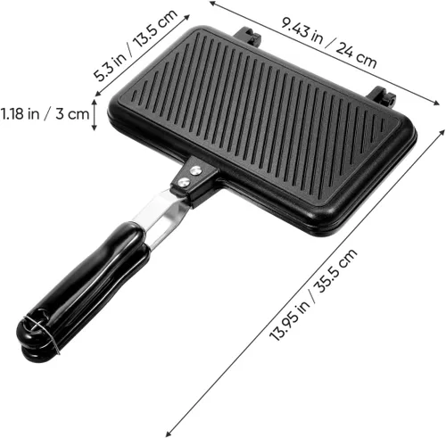Vista 3 de Sartén de doble cara antiadherente para asar waffles, molde para hornear sándwiches para tartas, tostadas, aperitivos, desayuno, sandwichera