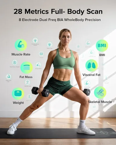 Vista 4 de RunStar Smart Scale for Body Weight, Full-Body Bathroom Scale with 8 Electrodes for BMI, Muscle Mass, 3-Metric Display, High-Accuracy Body