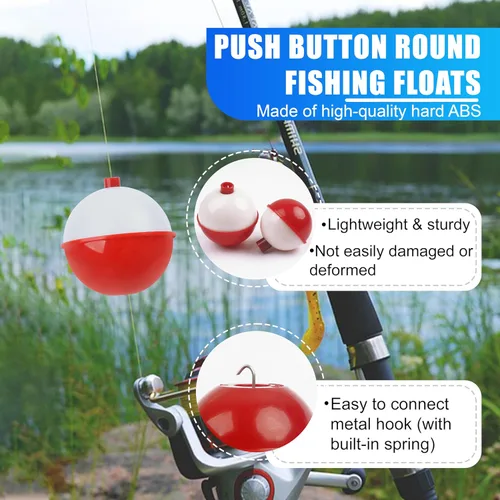 Vista 2 de AGOOL Fishing Bobbers Set Snap Hard ABS on Red/White Fishing Floats Bobbers Push Button Round Buoy Floats Tackle Accessories