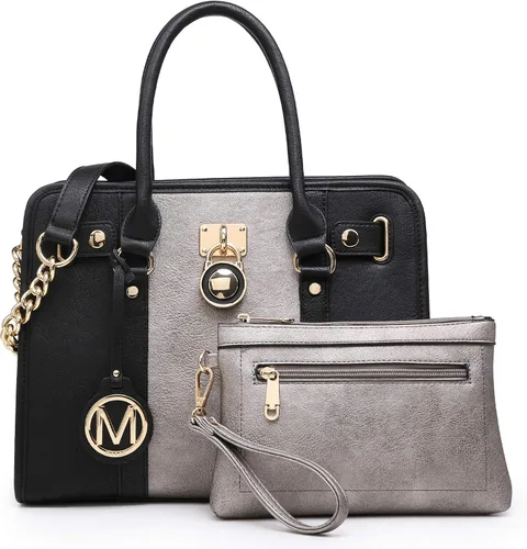 Vista 10 de MKP - Bolso de mano para mujer, dos tonos, con asa superior, juego de 2 unidades, con cartera de muñeca a juego Two tone, Top Handle, Set 2pcs