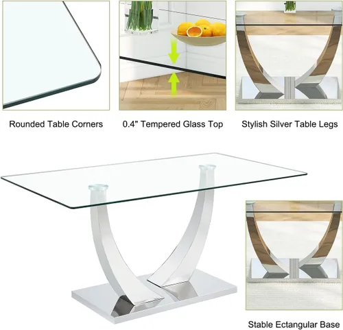 Vista 7 de Juego de mesa de comedor blanca para 6, 71 pulgadas, juego de mesa de comedor de mármol sintético para 6 Modern Dining Table Set for 6, Black PU