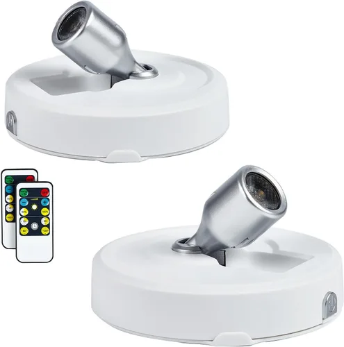 Vista 18 de Paquete de 2 Focos LED Inalámbricos a Batería para Cuadros, Luces de Disco con 2 Controles Remotos, Foco Adhesivo Regulable con Temporizador