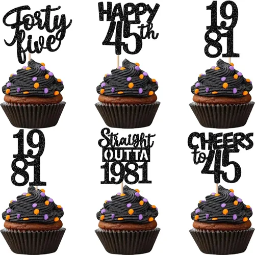 Vista 39 de 30 piezas de decoraciones para pastel de cumpleaños número 10, decoraciones de cupcakes negras con brillo, 10 feliz cumple, directo desde 2016, 10