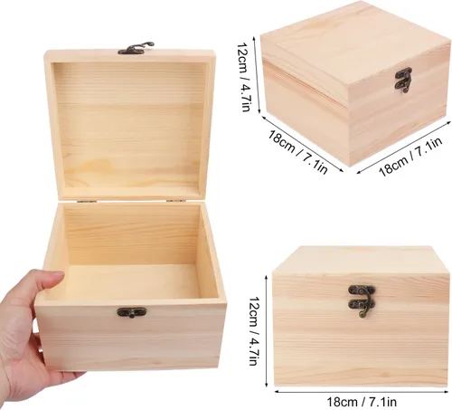 Vista 2 de GNIEMCKIN Paquete de 3 cajas de madera, cajas de madera sin pintar sin terminar para manualidades, proyectos de bricolaje y almacenamiento de joyas