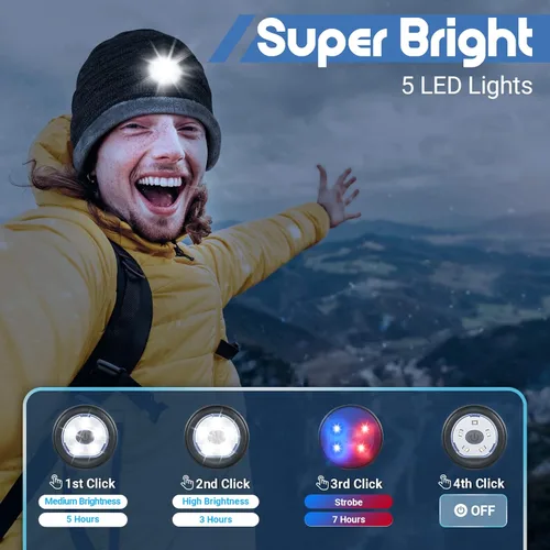 Vista 3 de TAOCANTAO LED Beanie Hat with Light Christmas Stocking Stuffers Gifts for Men Him Women Dad Husband Birthday