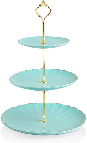 Vista 12 de Sweejar Soporte de cerámica para tartas de 3 niveles, soporte para postres, soporte para cupcakes, bandeja para servir pasteles de fiesta de té