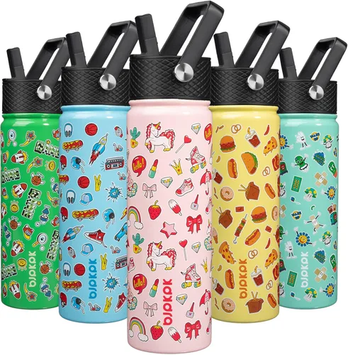 Vista 46 de BJPKPK Botella de Agua Aislada con Tapa de Pajita, 15 oz Botellas de Agua de Acero Inoxidable, Reutilizable a Prueba de Fugas sin BPA Termo, Frasco