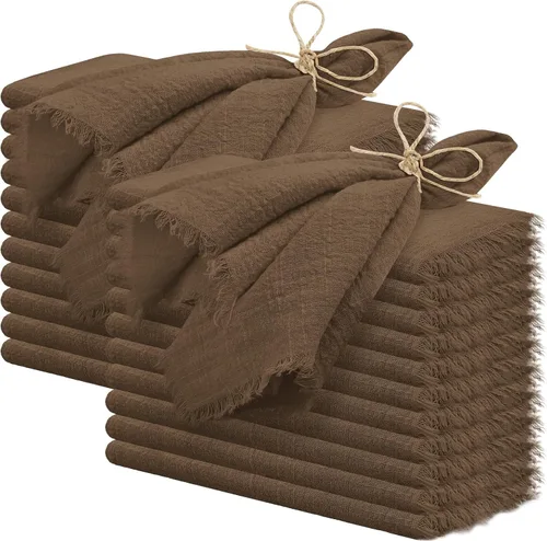 Vista 12 de 24 servilletas de tela hechas a mano con flecos beige, 16 x 16 pulgadas, delicadas servilletas de algodón rústico a granel para bodas, cenas, fiestas