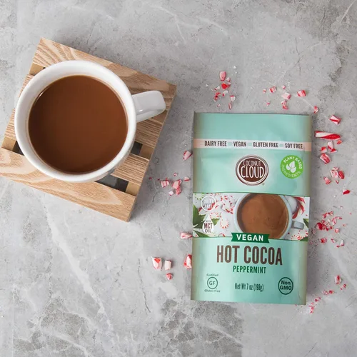 Vista 4 de Coconut Cloud: Mezcla de chocolate caliente instantáneo con menta, sin lácteos, vegano, natural, delicioso, cremoso, de chocolate