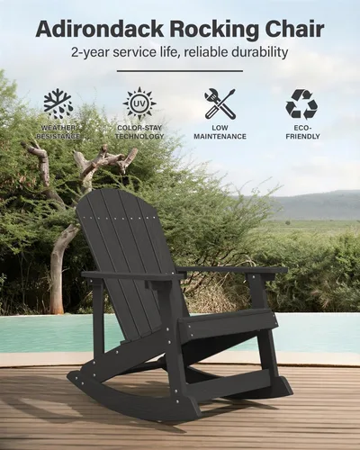 Vista 5 de YEFU Juego de 2 mecedoras para exteriores, mecedoras Adirondack, silla mecedora de patio con respaldo ancho, silla mecedora de gran