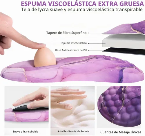 Vista 6 de Almohadilla ergonómica para mouse reposamuñecas, espuma Mármol púrpura amatista