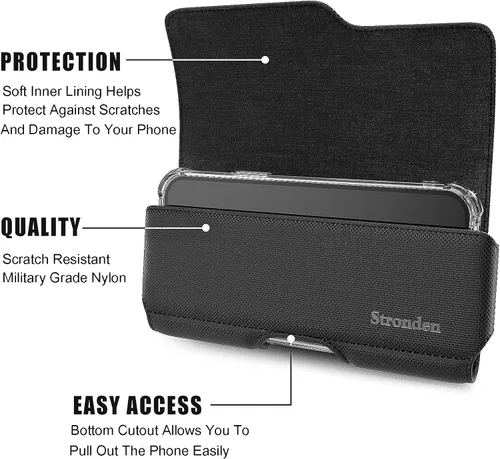 Vista 3 de Holster for iPhone 11 Pro, XS, X, Nylon Holster Belt Case with Metal Clip & Magnetic Closure, Nylon Pouch Phone Holder (Fits Slim/Thin Case on)