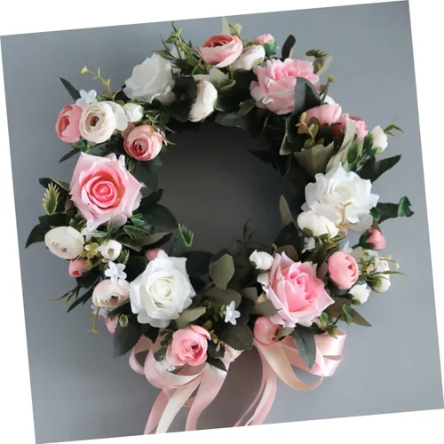 Vista 6 de NOLITOY Artificial Rose Wreath Wall Hanging Fashion Rose Ring Decor for Home Wedding