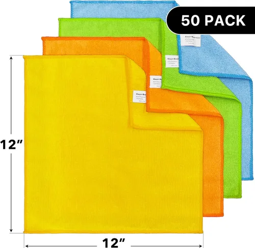 Vista 2 de Simple Houseware Paquete de 50 paños de limpieza de microfibra, 12 x 12 pulgadas, 4