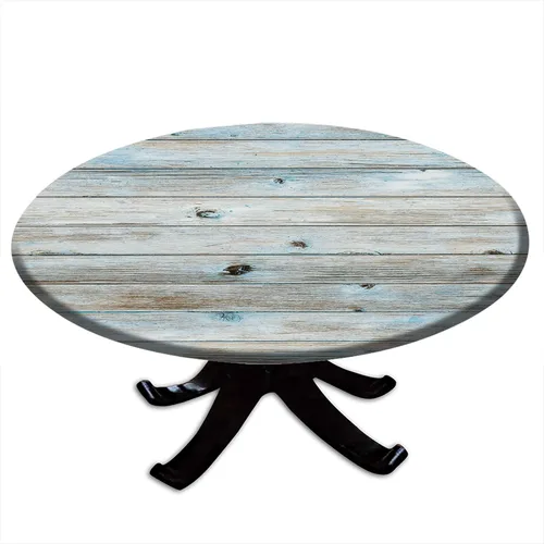 Vista 37 de Mantel redondo ajustable con borde elástico floral azul, mantel con borde elástico de estilo floral pastoral, almohadilla de mesa de poliéster