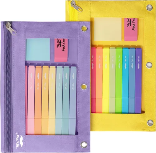 Vista 18 de Mr. Pen Estuche de tela para lápices con 3 agujeros para carpeta, color negro, juego de 2