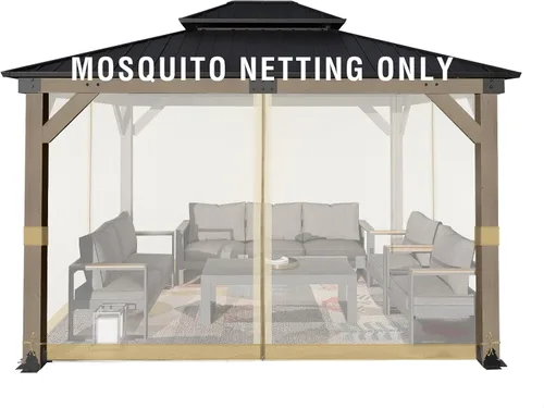 Vista 14 de Aoodor Mosquitera Universal para Gazebo de 10 x 10 pies, 4 Paneles Laterales de Repuesto con Cremalleras Dobles para Patio, Patio Trasero, Terraza