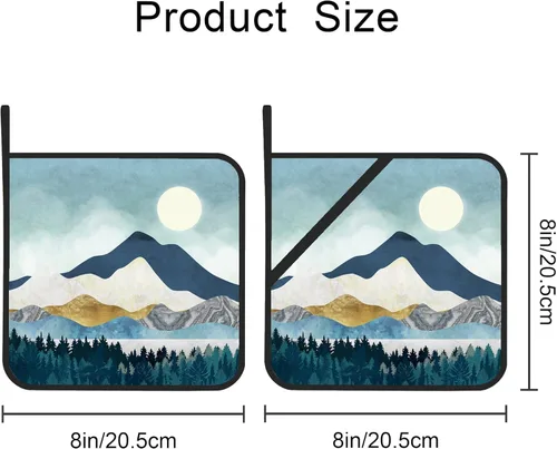 Vista 2 de Mountains Nature Scenery - Juego de 2 soportes para ollas de cocina resistentes al calor para microondas, horno, horno, platos finales y barbacoa