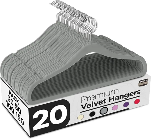 Vista 17 de Utopia Home Velvet Hanger - Paquete de 20 perchas delgadas antideslizantes de lujo para pantalones y abrigos, perchas fuertes que ahorran espacio