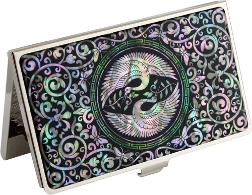 Vista 33 de Tarjetero negro de nácar para tarjetas de visita con bolsillo con bloqueo RFID, tarjeta de identificación de crédito, tarjetero de metal de acero