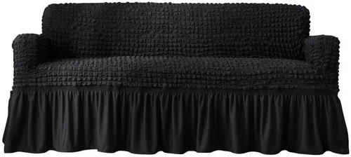 Vista 6 de Funda elástica 3D para sofá de dos plazas, funda elástica de elastano con falda, protector de muebles lavable para mascotas y niños (negro, 1 plaza)
