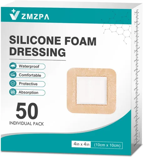 Vista 8 de 20 vendajes de espuma de silicona de 4 x 4 con borde suave, vendajes de silicona impermeables para el cuidado de heridas, parches para úlceras por
