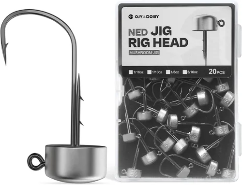 Vista 8 de Ned Rig Jig Heads, paquete de 20 ganchos de hongo para pesca de lubina 1/16 3/32 1/8 3/16 oz