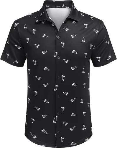 Vista 72 de COOFANDY Camisa casual con botones para hombre, manga corta, sin arrugas, camisa de verano