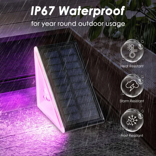Vista 4 de Luces solares para escalones para exteriores, impermeables, IP67, paquete de 2 luces solares para escaleras con 3 LED, luces solares triangulares